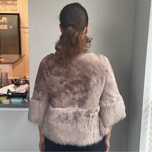 DOROTHEE SCHUMACHER Fur Leather Jacket Coat Reversible Cropped Tan Size Medium 4 - Picture 4 of 12